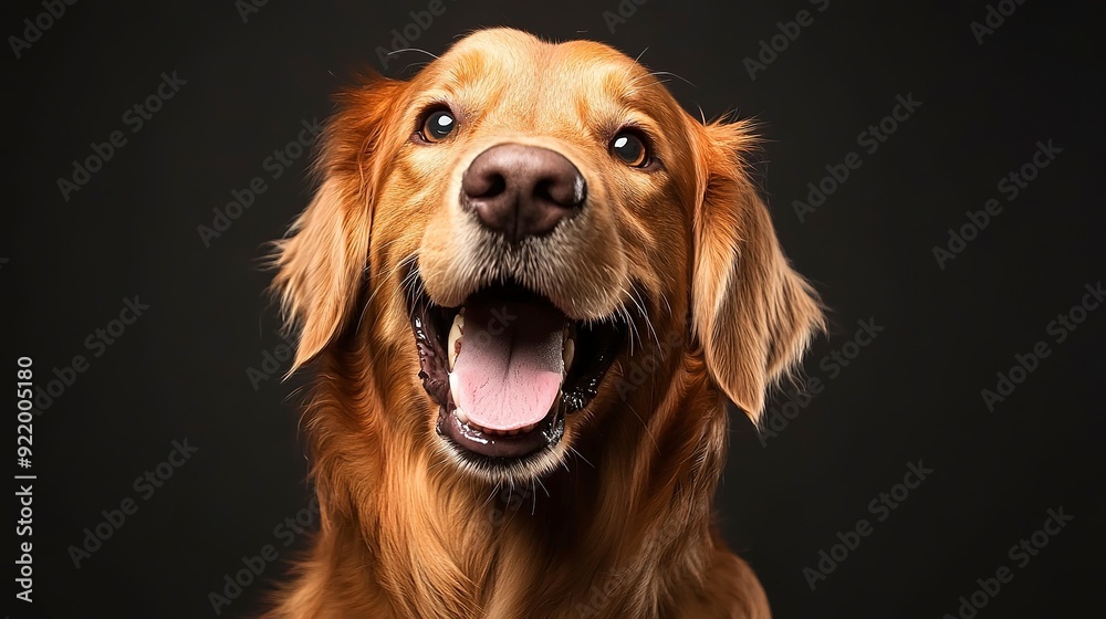 In a studio photo, a friendly golden retriever dog is captured pulling a funny face, radiating charm and playfulness. This portrait perfectly captures the lovable and humorous nature of the dog In a studio photo, a friendly golden retriever dog is captured pulling a funny face, radiating charm and playfulness. This portrait perfectly captures the lovable and humorous nature of the dog
