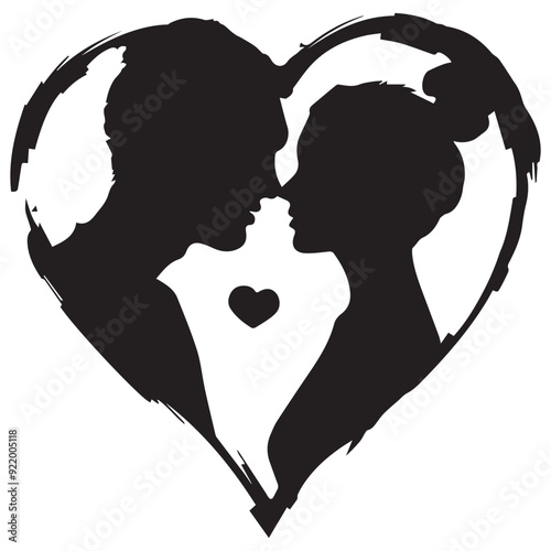 silhouette of a loving couple in a heart-shaped frame or a heart shaped image in a Valentine's Day vector
