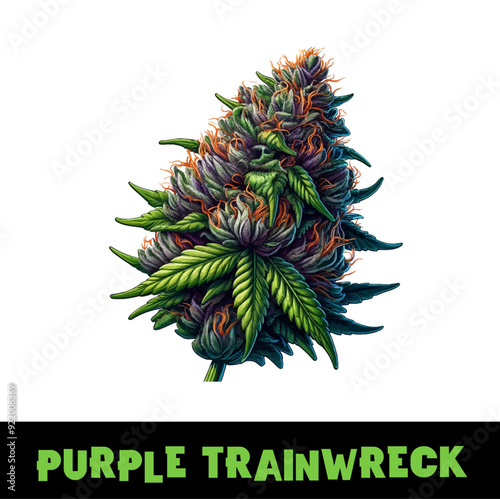 Vector Illustrated Purple Trainwreck Cannabis Bud Strain Cartoon
