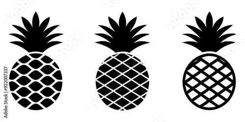 Set of pineapple icons silhouette vector style illustration
