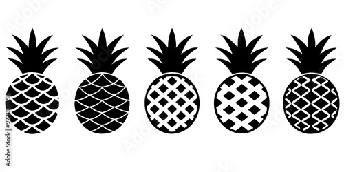 Set of pineapple icons silhouette vector style illustration
