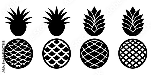 Set of pineapple icons silhouette vector style illustration
