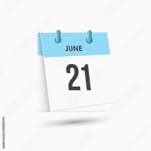 June 21 - calendar and Time planner. Daily Calendar Icon reminder. Vector Illustration.