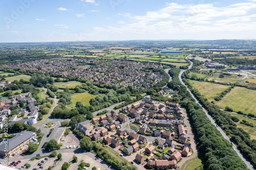 Bicester Village and Bicester town center, amazing aerial view in summer daytime, uk