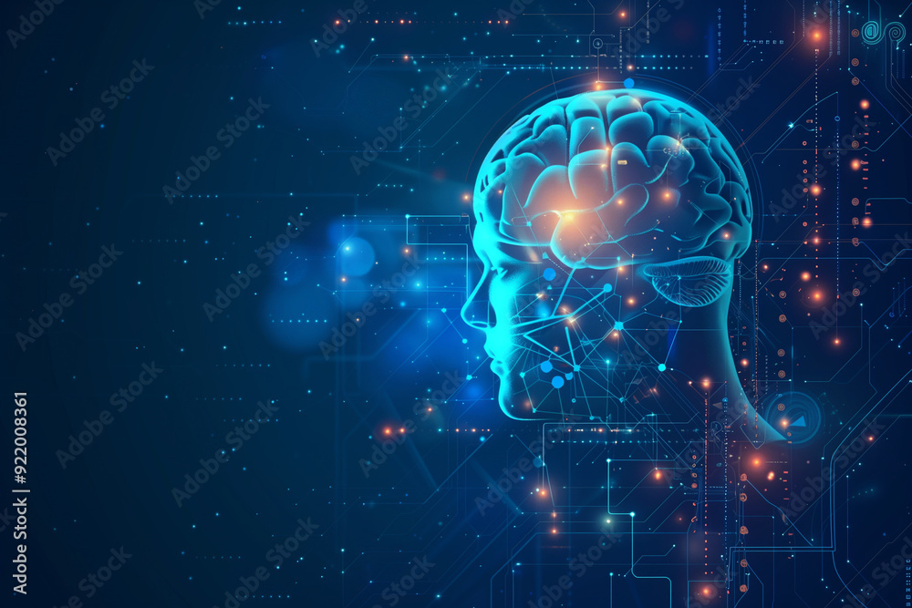 Abstract Virtual AI Brain Concept Background