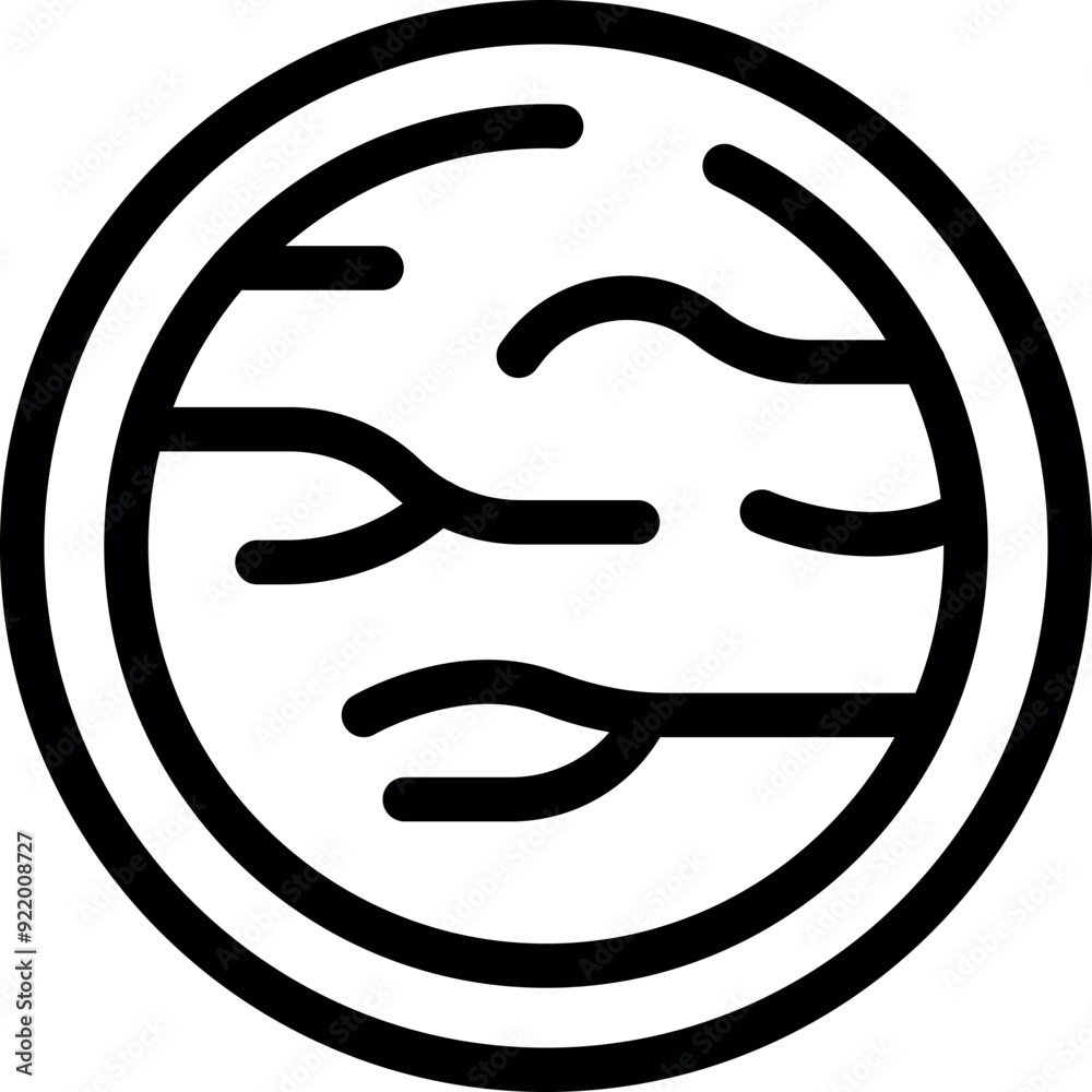 Black outline vector icon representing a planet surface showing swirling clouds and winds Black outline vector icon representing a planet surface showing swirling clouds and winds