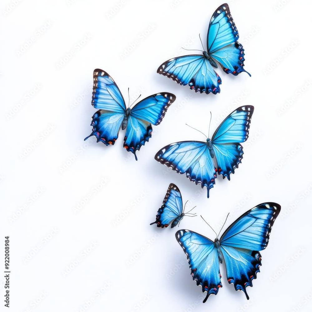 Close up of blue butterflies on an isolated white background Close up of blue butterflies on an isolated white background