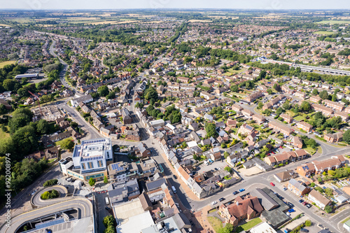 Bicester Village and Bicester town center, amazing aerial view in summer daytime, uk