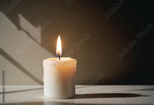 White burning candle on a black background.