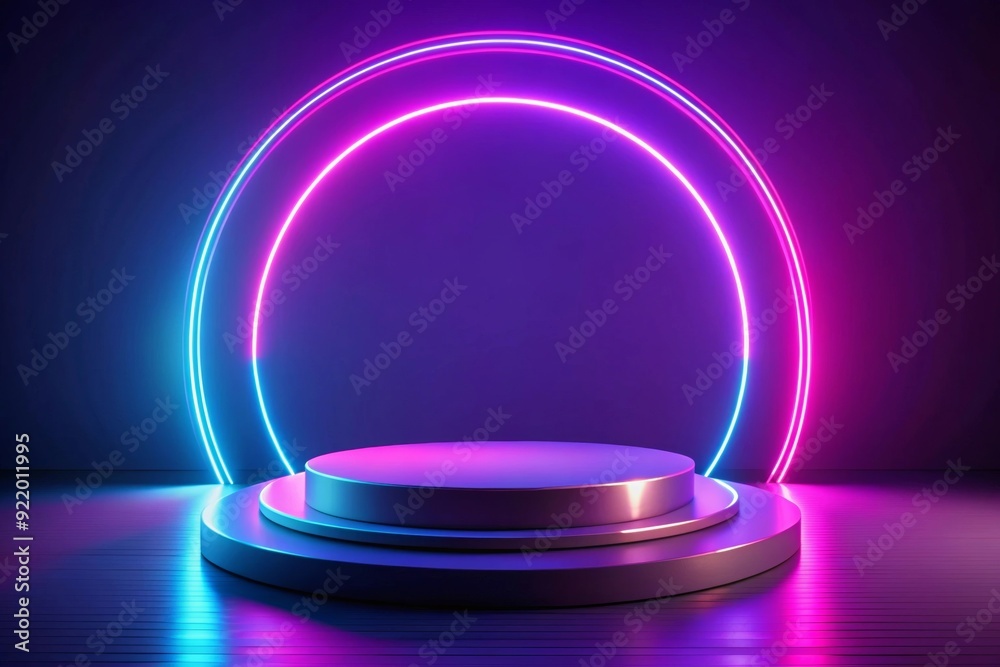 Podium with neon lights background