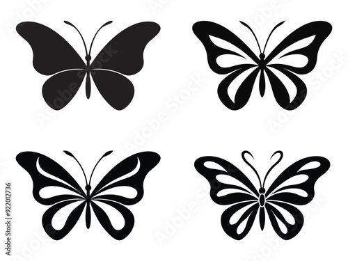 Set of butterfly silhouette vectors. isolated  on white background.