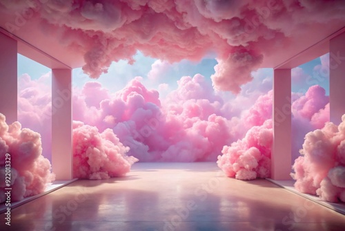 Empty room with pink clouds