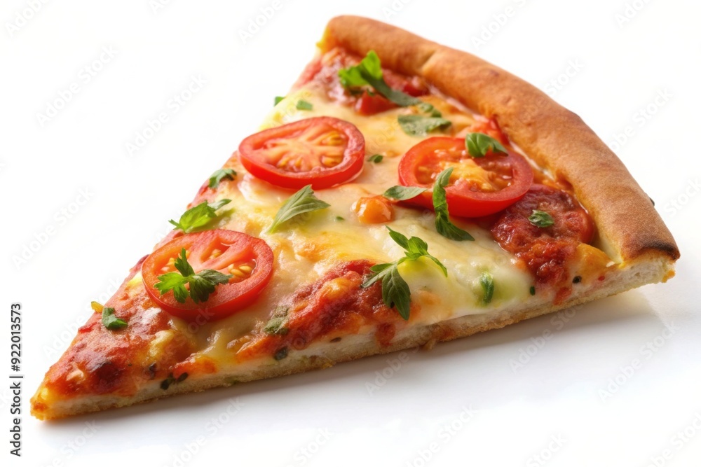 Slice of pizza with cheese and tomatoes Slice of pizza with cheese and tomatoes