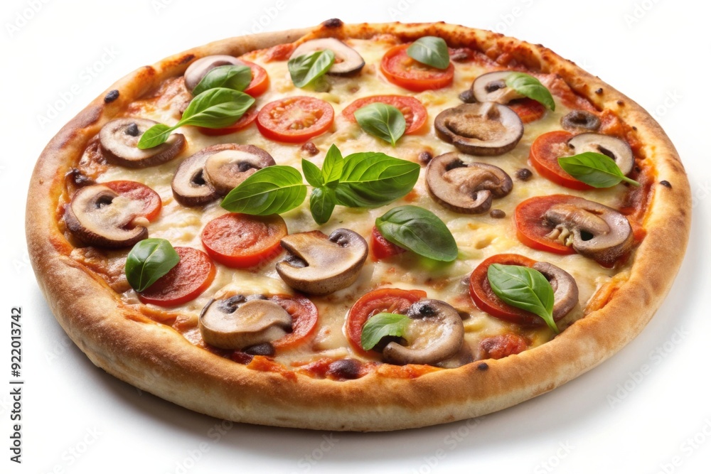 Pizza with mushrooms on white background Pizza with mushrooms on white background