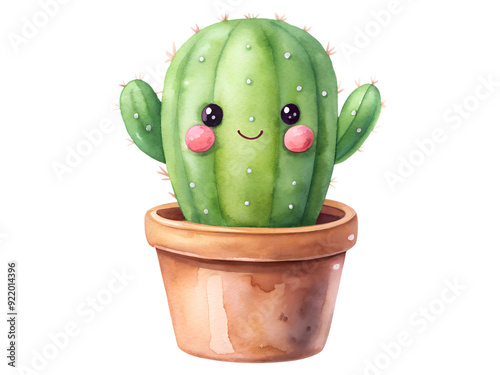 cute kawaii cactus watercolor style
