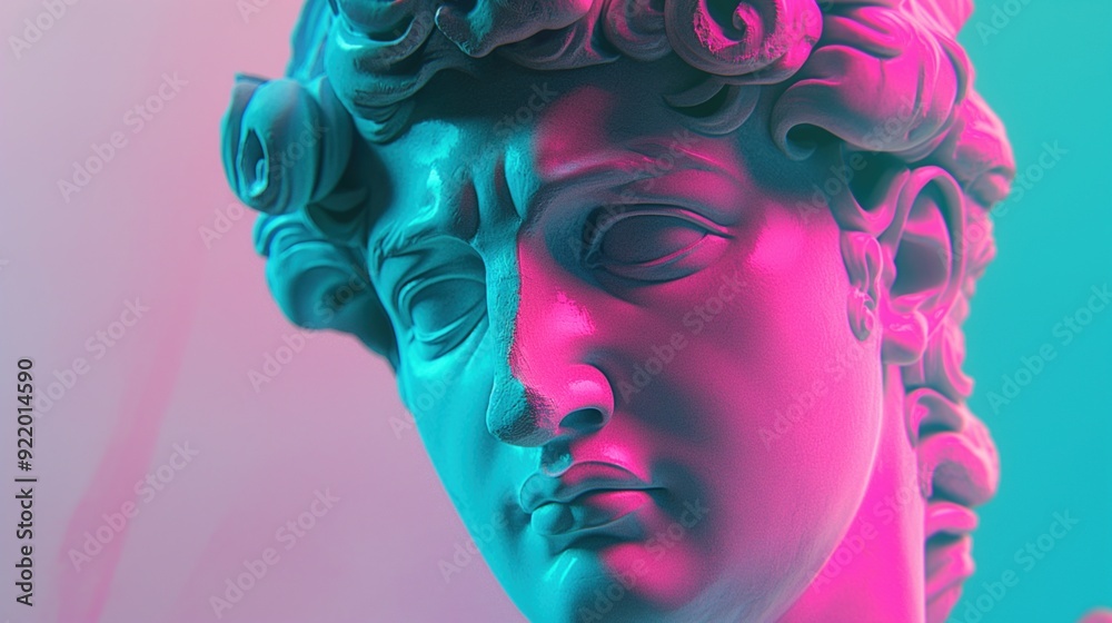 Stylized Greek Sculpture in Vaporwave Glitch Art with Neon Pink Colors. Stylized Greek Sculpture in Vaporwave Glitch Art with Neon Pink Colors.