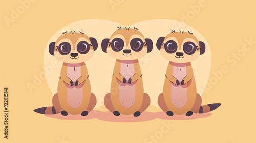 Create a illustration of a Meerkats standing guardin a kawaii style, simplified to feature fewer elements for a cleaner look, Use a color palette that is appealing to children, with bright and photo