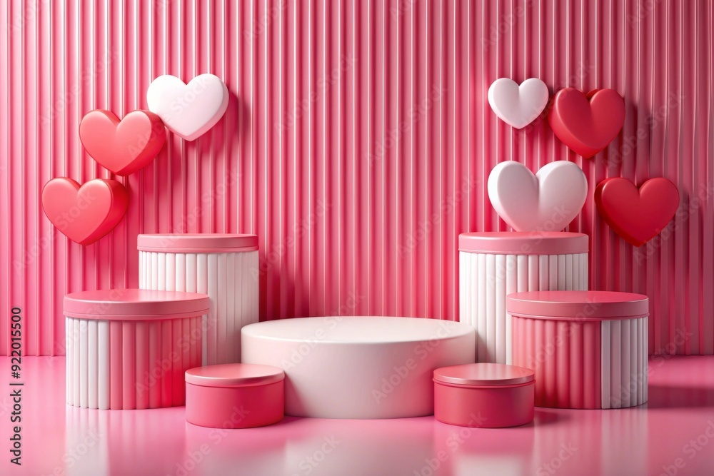 Valentine podium with hearts on pink background Valentine podium with hearts on pink background