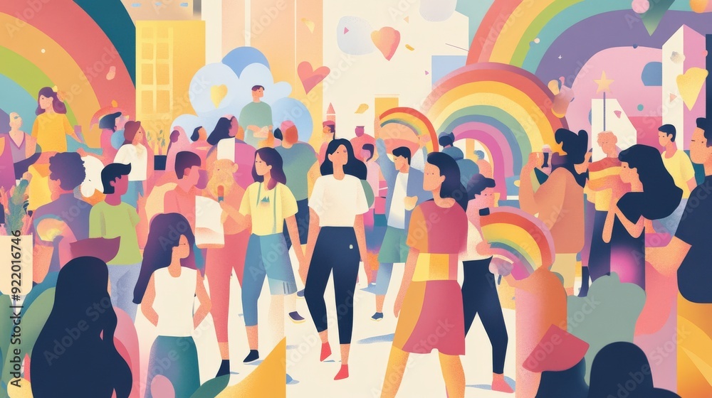 A vibrant celebration of diversity and inclusion, featuring people in a colorful, joyful gathering. A vibrant celebration of diversity and inclusion, featuring people in a colorful, joyful gathering.