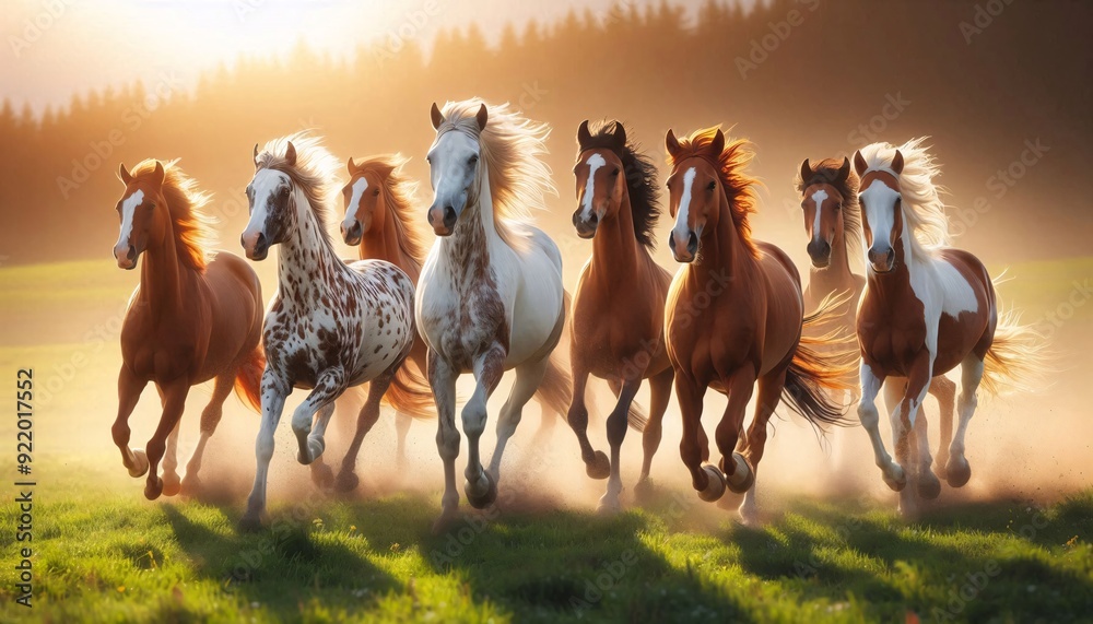 Obraz premium Herd of horses in field running
