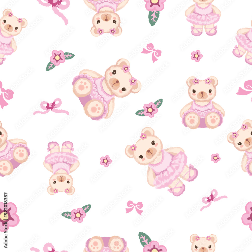 Bear doll pattern isolated on a white.For textile, fabric, wallpaper, banners, cards and so on Bear doll pattern isolated on a white.For textile, fabric, wallpaper, banners, cards and so on