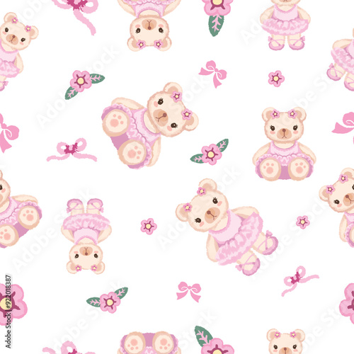 Bear doll pattern isolated on a white.For textile, fabric, wallpaper, banners, cards and so on