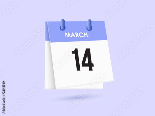 March 14 - calendar and Time planner. Daily Calendar Icon reminder. Vector Illustration.