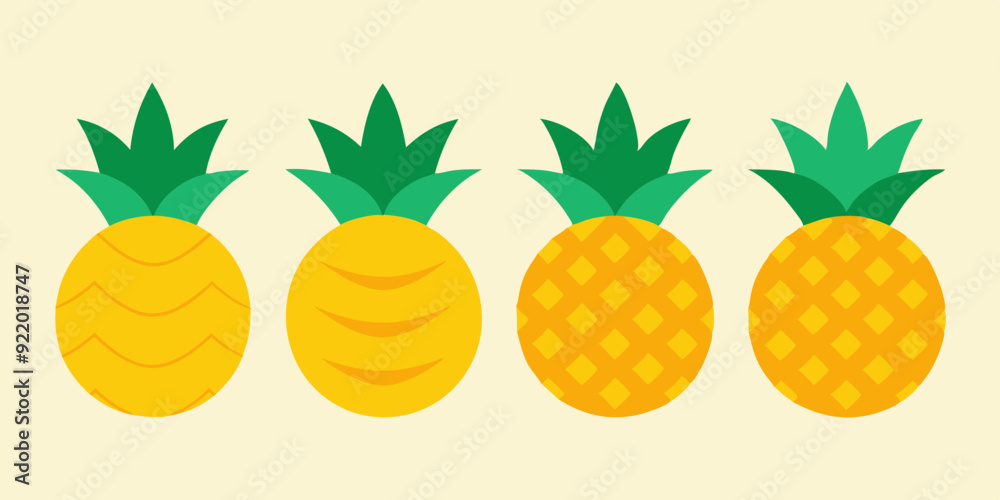 Set of pineapple icons silhouette vector art style illustration
