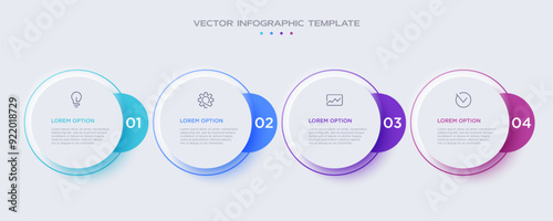 Infographic design template with 4 options or steps and line icons. Useful for process diagram, presentations, banner, flow chart, workflow layout, info graph.
