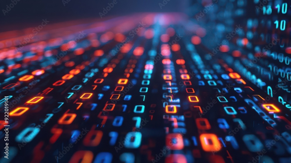 A colorful display of binary code flowing in a digital environment, representing data transmission and technology. A colorful display of binary code flowing in a digital environment, representing data transmission and technology.