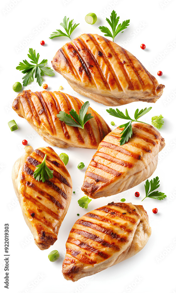 Grilled Chicken steaks on white background. Clipping path Grilled Chicken steaks on white background. Clipping path