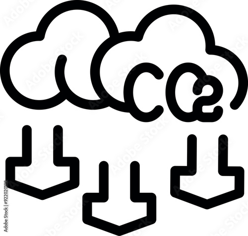 Line art vector icon of co2 emissions being reduced from cloud computing servers