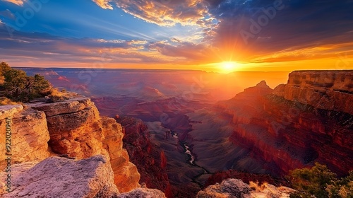 7. **Majestic sunset over the Grand Canyon with dramatic rock formations