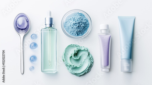 Diverse Range of Cosmetics in Multiple Textures and Colors Presented on a White Surface Ideal for Beauty Industry Advertising and Product Displays photo