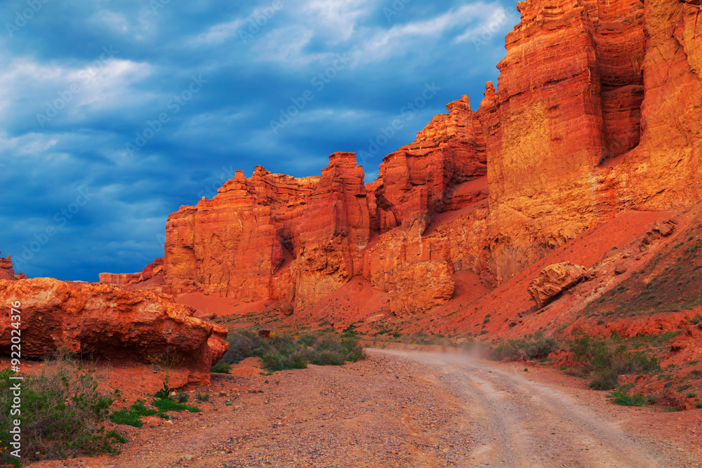 Fototapeta premium View of the Charyn Canyon at sunset. South-Eastern Kazakhstan.