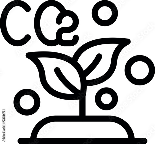 Line art style icon of a young plant absorbing co2 emission for photosynthesis process