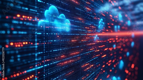 Wallpaper Mural A digital representation of cloud computing with data streams and abstract clouds. Torontodigital.ca