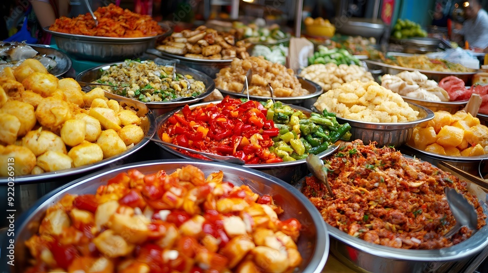 29. **Bustling street food market in Bangkok with vibrant colors and aromas 29. **Bustling street food market in Bangkok with vibrant colors and aromas