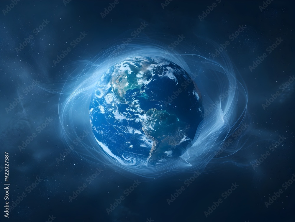 Naklejka premium Earth Encased in Protective Energy Field Symbolizing Efforts to Shield the Planet
