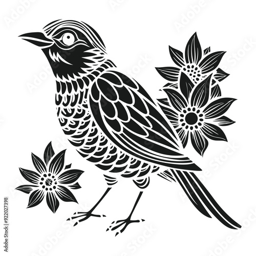 Wallpaper Mural Bird Coloring Page Flowers Line Art Design Torontodigital.ca