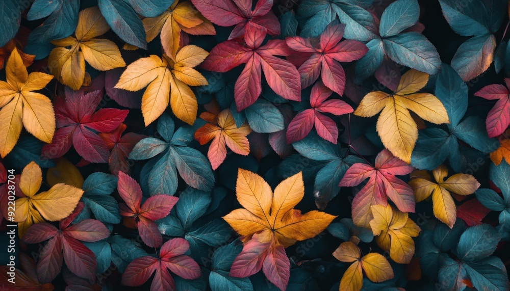 Colorful autumn leaves covering the ground in a garden during the fall season Colorful autumn leaves covering the ground in a garden during the fall season