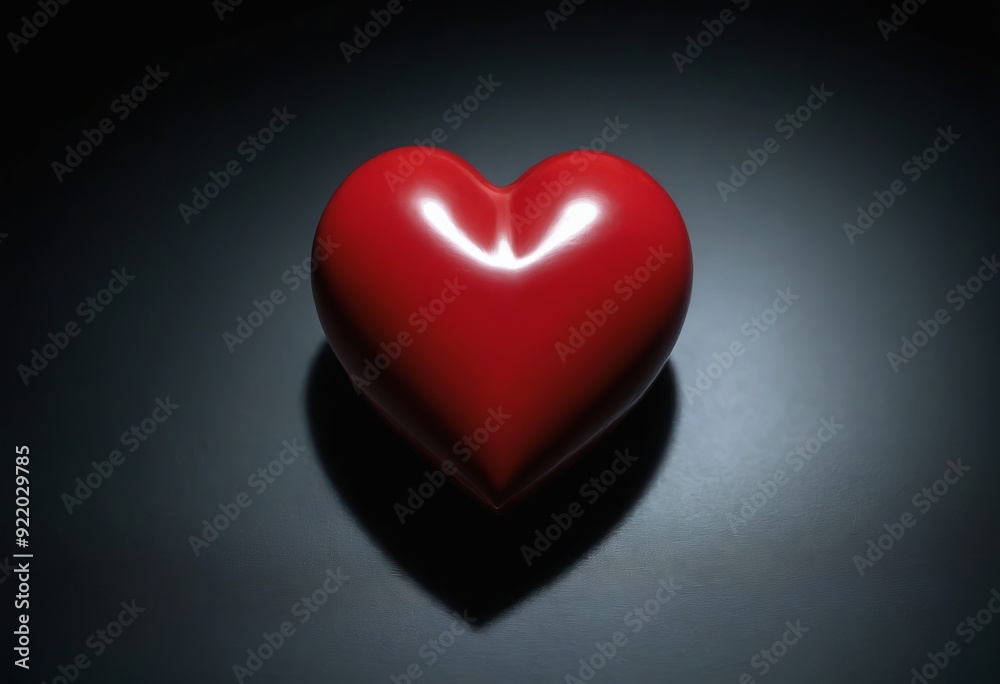 A red heart-shaped object on a dark red surface against a black background A red heart-shaped object on a dark red surface against a black background