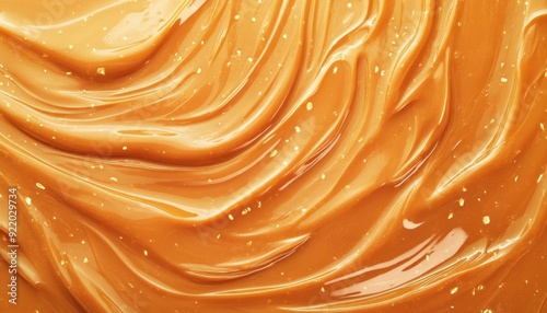 Creamy caramel texture with elegant swirls and golden flecks in warm lighting photo