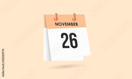 November 26 - calendar and Time planner. Daily Calendar Icon reminder. Vector Illustration.