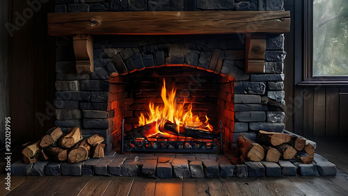 Fireplace with crackling logs 