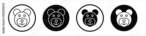 Panda bear vector icon set black filled and outlined style.