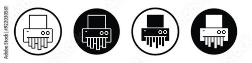 Paper shredder vector icon set black filled and outlined style.