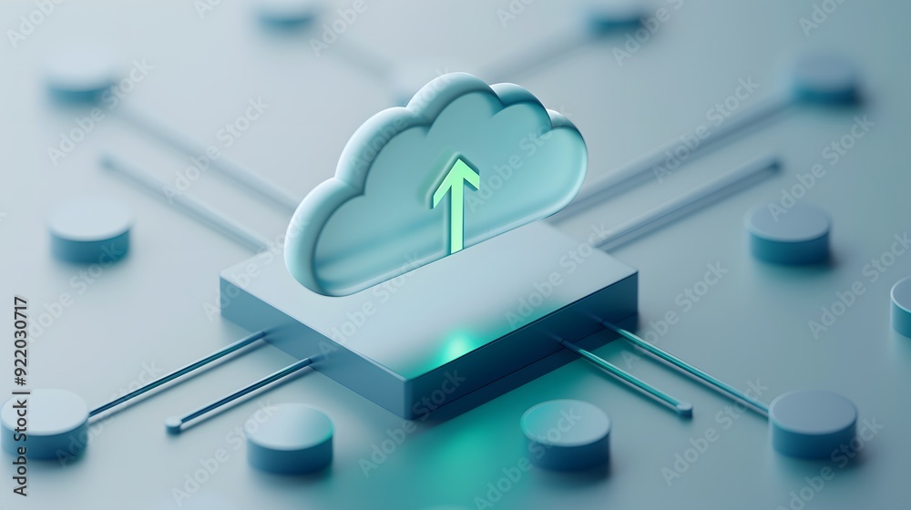 3D rendering of cloud computing technology with data upload and ...