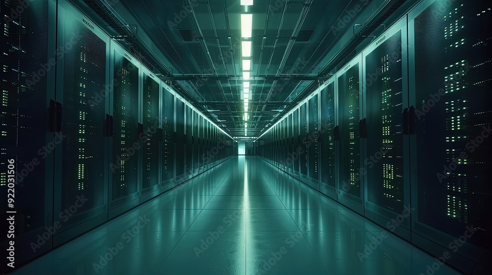 Shot of Data Center With Multiple Rows of Fully Operational Server Shot of Data Center With Multiple Rows of Fully Operational Server