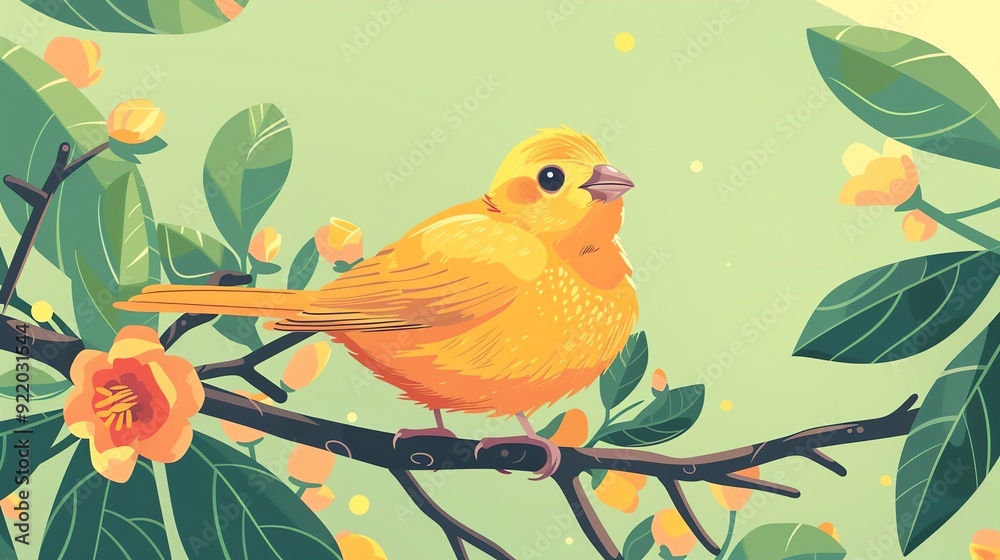 Create a illustration of a Mangrove Finch on a Branch A mangrove finch in the Galapagosin a kawaii style, simplified to feature fewer elements for a cleaner look, Use a color palette that is Create a illustration of a Mangrove Finch on a Branch A mangrove finch in the Galapagosin a kawaii style, simplified to feature fewer elements for a cleaner look, Use a color palette that is
